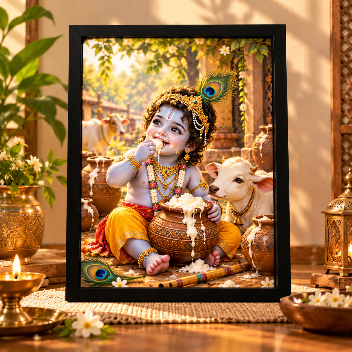 Single Lord Krishna Wall Art Frame | Premium Spiritual Home Decor