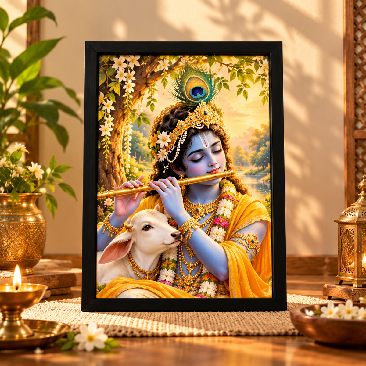 Single Lord Krishna Wall Art Frame | Premium Spiritual Home Decor