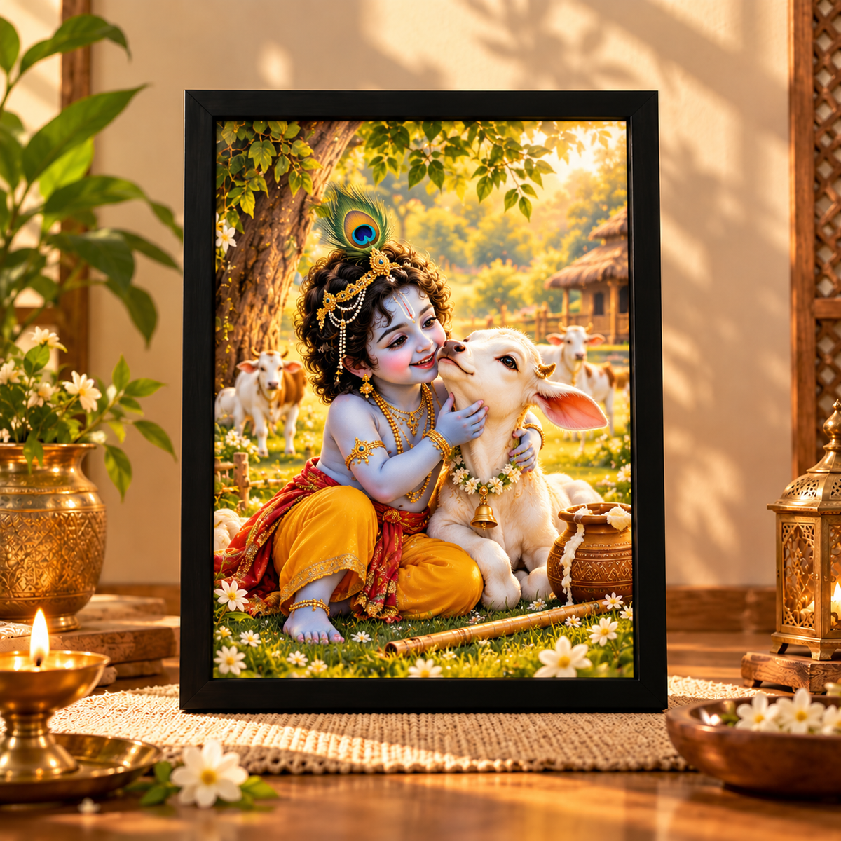 Single Lord Krishna Wall Art Frame | Premium Spiritual Home Decor