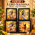 Pack of 4 Lord Krishna Wall Art Frames | Divine Pooja Room Decor