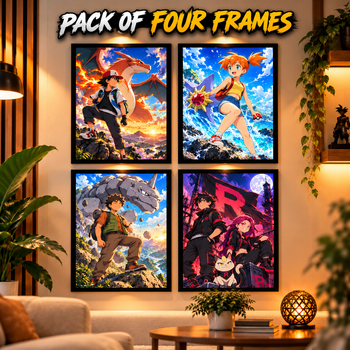 Pokémon Inspired Anime Art Frames – Pack of 4